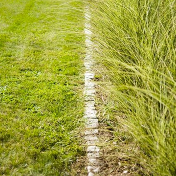 Miscanthus lining cobble edge in the Grass Garden