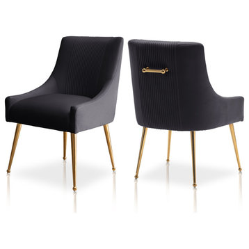 SEYNAR Modern Glam Boucle Pleated Velvet Dining Chair, Set of 2, Black