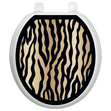 Zebra Toilet Tattoos Seat Cover Vinyl Lid Decal, Animal Print Bathroom Decor, Round