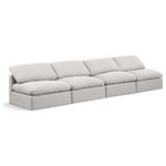 Meridian Furniture - Indulge Upholstered Modular Sofa, Cream, 4-Piece: 4 Armless Chair, Down Stuffed Linen Textured Fabric - Experience ultimate comfort and style with our cream linen textured fabric Indulge Sofa. The luxurious linen texture of the fabric will elevate the aesthetic of any room. This sofa provides ample space for you to relax while its modular build offers the option of unlimited configurations. Whether you're looking to add a stylish element to your living room or a comfortable seating option to your bedroom, this sofa is the perfect choice.
