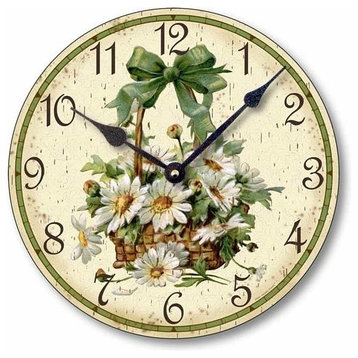Victorian-Style Basket of Daisies Wall Clock, 10.5 Inch Diameter