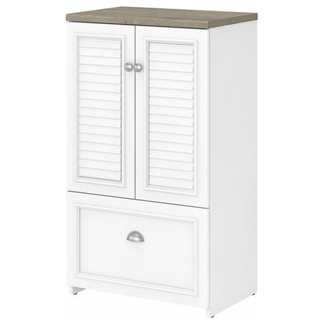 Fairview Storage Cabinet with File Drawer in White and Gray - Engineered Wood