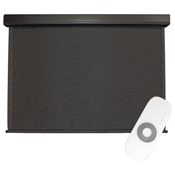 Outdoor Valanced Remote Control Operated Sunshade, Pearl Fabric, Obsidian, 72x96