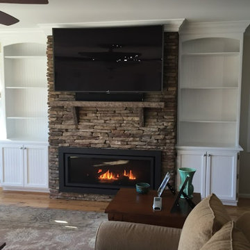 Lake Shore, MD - Stacked Stone Fireplace - Built-in Shelves