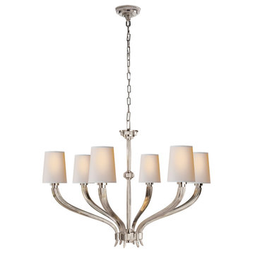 Ruhlmann Large Chandelier in Polished Nickel with Natural Paper Shades