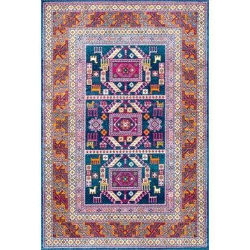 Tecumseh Tribal Tale Triptych Area Rug, Navy, 2'x6'