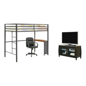 Acme Senon Loft Bed With Desk Silver And Black Industrial