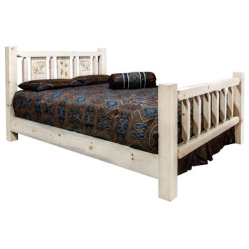 Montana Woodworks Homestead Wood Twin Bed with Engraved Bear Design in Natural