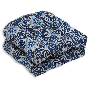 Woodblock Prism Blue Wicker Seat Cushion, Set of 2