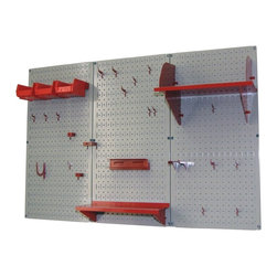 Gray Pegboard with Red Peg-Board Accessories by Wall Control Storage Systems - Garage And Tool Storage