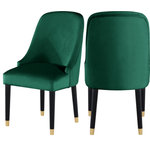 MOD - The Maisie Dining Chair, Green, Velvet (Set of 2) - Welcoming comfort awaits you with this Omni velvet dining chair in a soft green velvet design. Upholstered to the hilt in smooth, beckoning velvet, this chair features black wooden espresso legs topped in gold metal tips for a look that's both elegant and sophisticated. The rounded back and the thick and plump cushions add to the comfort factor of this exceptional seating option.