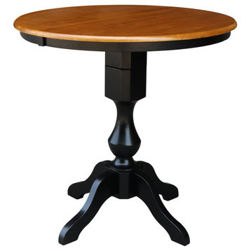 36" Round Top Pedestal Table With 12" Leaf - 34.9"H - Dining or Counter Height