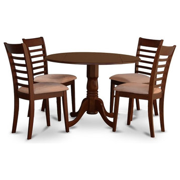 5-Piece Kitchen Table Set, Dining Table and 4 Microfiber Chairs, Mahogany