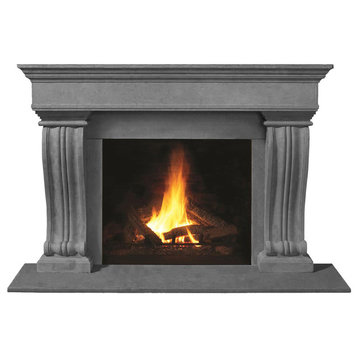 Fireplace Stone Mantel 1110.536 With Filler Panels, Gray, With Hearth Pad
