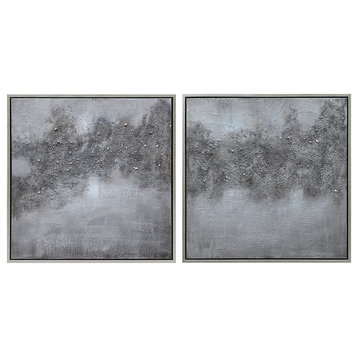 "Fog" Abstract Diptych Textured Metallic Hand Painted Wall Art by Martin Edwards