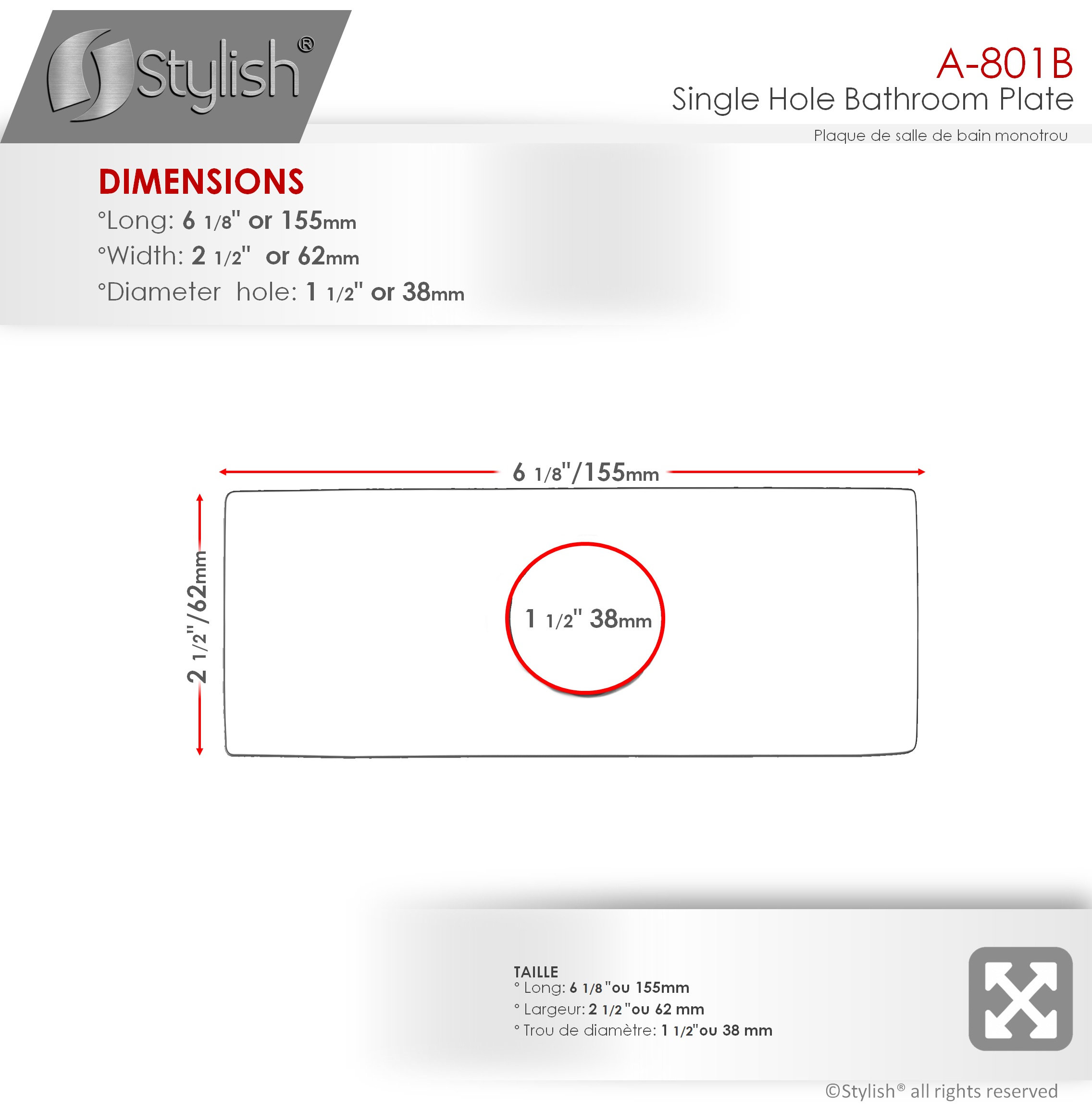 STYLISH 6 1/8" Brushed Nickel Bathroom Square Deck Plate
