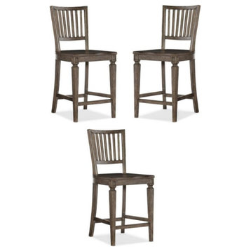 Home Square Dining Room Spindle Back Counter Stool in Gray - Set of 3
