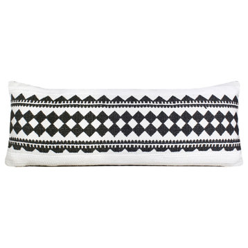 Ox Bay Handwoven Black/White Geometric Cotton Blend Pillow Cover, 14"x36"