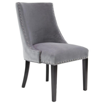 Set of 2 Gray Fabric and Wood Traditional Dining Chair 38376, Gray