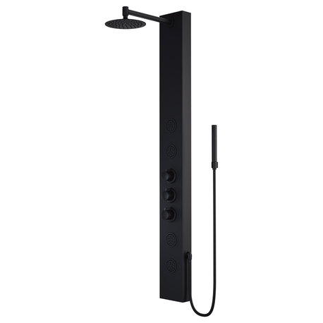 Ellington 59" H x 6" W 4-Jet Shower Panel with Round Shower Head, Matte Black