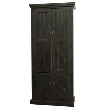 Rustic Pantry Cabinet, Engineered Wood With X Patterned Doors, Antique Black