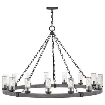 Sawyer 15 Light 46" Extra Large Single Tier Outdoor Chandelier, Aged Zinc