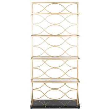 Pami 4 Glass Tier Marble Base Etagere/Bookcase, Gold/Black/Clear