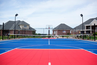Design ideas for a huge traditional outdoor basketball/tennis/multi-game court in Boston.