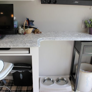 Alpha, IL White and Gray Kitchen with Hidden Laundry and Raised Dishwasher