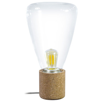 Olival, 1-Light Table Lamp, Cork Finish, Clear Glass Shade