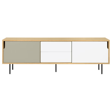 Modern Long Wood 2 Tone Sideboard , White/Grey Door, Steel Leg