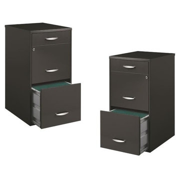 Home Square 3 Drawer File Cabinet in Charcoal in Set of 2