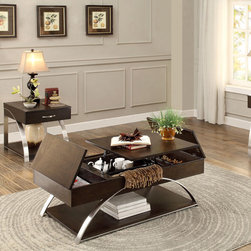 3533-30 MODERN OAK LIFT-TOP COFFEE COCKTAIL TABLE FLIP-FLOP STORAGE - Coffee Tables
