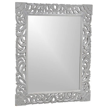 American Art Decor Hand-Carved Wood Medallion Accent Mirror Gray, 25"x31"
