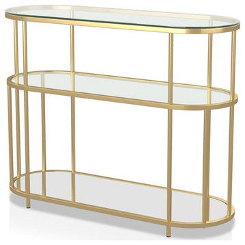 Bowery Hill Modern Metal 2-Shelf Console Table in Gold and Black