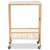 Jacek Modern Gold Finished Metal Wine Cart with Marble Tabletop