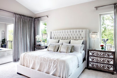 Bedroom - mid-sized transitional master carpeted and beige floor bedroom idea in Other with beige walls