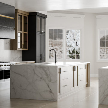 Transitional Modern Kitchen with Home Bar and Laundry Room