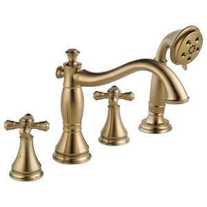 Delta Cassidy Stainless Steel Finish Roman Tub Faucet With Spray