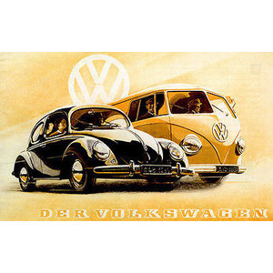 1961 VW Beetle Convertible Cabriolet Vintage Poster