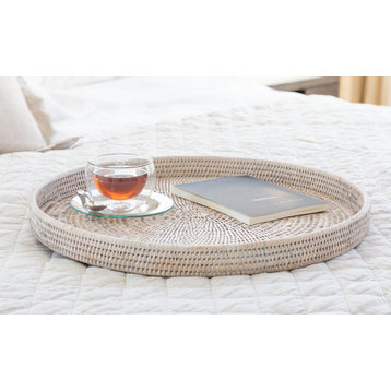 Artifacts Rattan™ Round Serving / Ottoman Tray, White Wash, Large