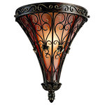 Kichler - Wall Sconce 1-Light - The Marchesa Collection features European inspired silhouettes cast in a soft Terrene Bronze finish. The ornamental basket design is intricately detailed with swirling textures and botanical accents. Make a dramatic statement with this 1 light wall sconce with Piastra glass. 12.5 inch width. Height 15 inches. Extension 6.75 inches. Rises 3.5 inches above the center of the wall opening. Uses 1 - 60W max or 1 - 13-15W CFL bulb. Ul listed for damp locations.