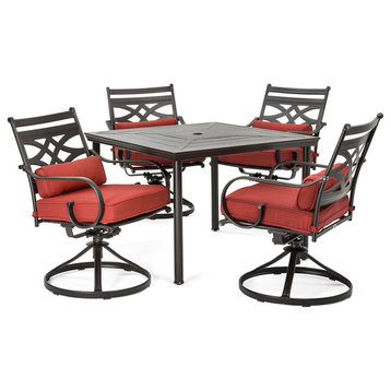 Montclair 5-Piece Patio Dining Set With Rockers and Square Table, Chili Red