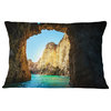 Sea through Rocky Cave Portugal Seashore Throw Pillow, 12"x20"