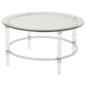 GDF Studio Lynn Round Tempered Glass Coffee Table With Acrylic and Iron Accents
