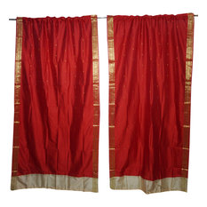 Mogul Interior - 2 Red Sheer Sari Panel Rod Pocket Curtain Drape Home Decor 84x44 - Curtains