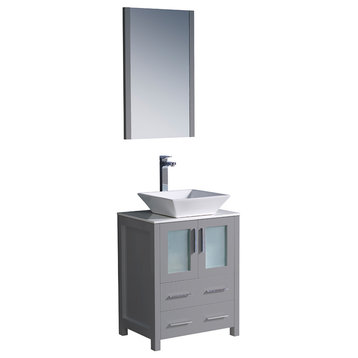 Torino Modern Bathroom Vanity With Vessel Sink, Gray, 24"