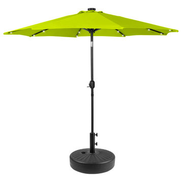 WestinTrends 9Ft Outdoor Patio Solar Power LED Market Umbrella, Black Round Base, Lime Green