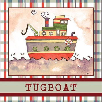 Tugboat in Brown, Ready To Hang Canvas Kid's Wall Decor, 11 X 14
