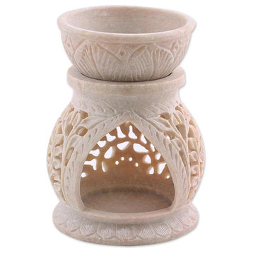 Floral Warmth Soapstone Oil Warmer, India